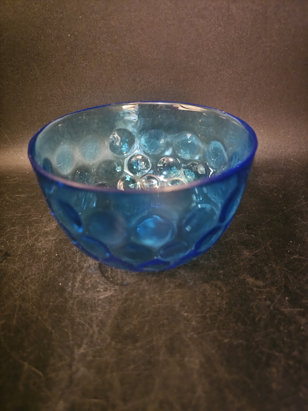 Vintage Fenton Cobalt Blue Coin Dot Glass Finger Bowl